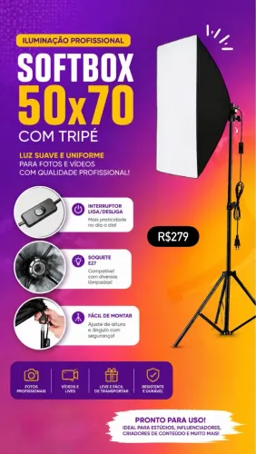 Softbox 50x 70cm com tripé