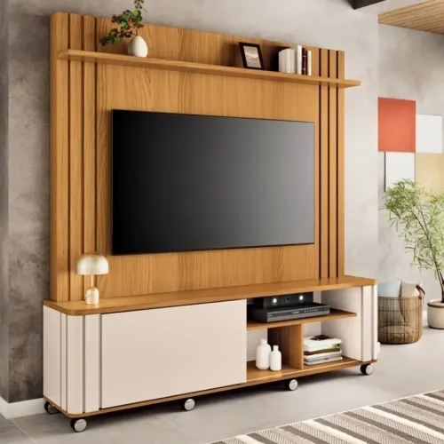 Home Theater Trinus Larg. 1.80m Cinamomo/Off para TV's de até 70 Polegadas 
