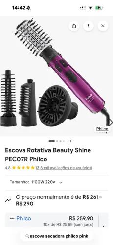 Escova secadora Philco com difusor e pentes 