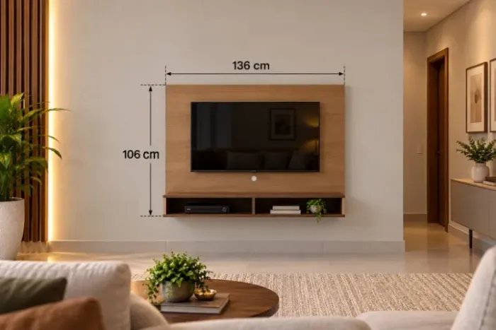 Painel para TV com Prateleira - Acabamento Amadeirado