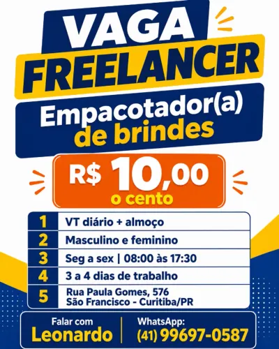 Freelancer Temporário - Empacotador(a) de Brindes | Curitiba