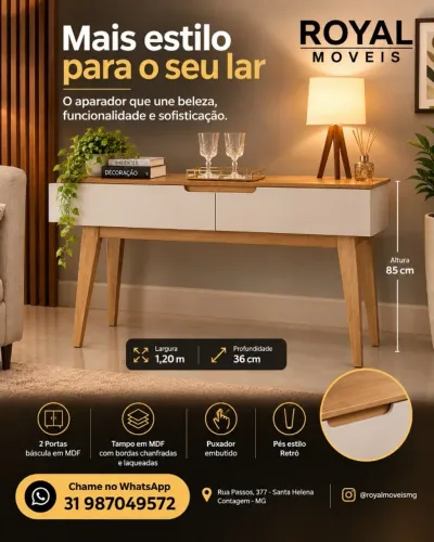 Aparador Pés Palito C/2 Portas Basculas 1.20M. Produtos Novos Direto de Fábrica P/Sua Casa
