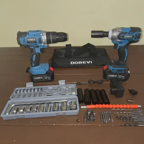 Promoção: Kit 2 em 1 parafusadeira e chave de impacto + acessórios.