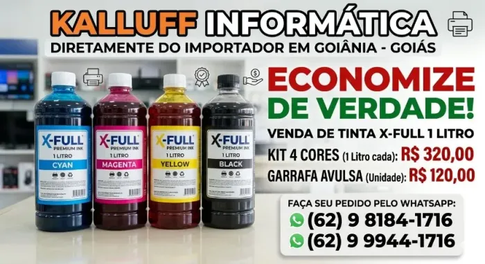Tinta X-Full 1 Litro p/ Epson - Kit 4 Cores ou Unidade (Goiânia) KALLUFF INFORMÁTICA