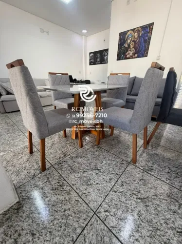 Mesa de jantar 1,20x0,80 Tampo Vidro + 4 Cadeiras Madeira Maciça
