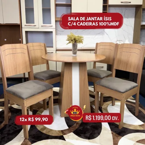PROMOÇÃO URGENTE - Mesa de Jantar Ísis com 4 CADEIRAS apenas 12x R$99,90