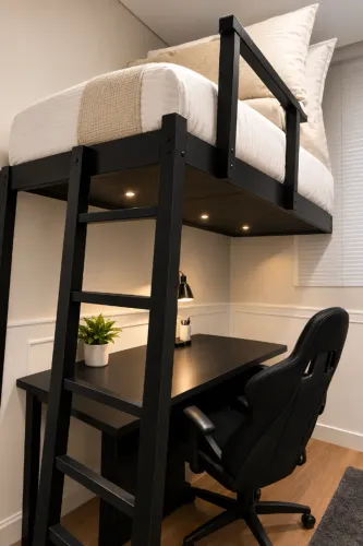 Cama Solteiro Suspensa Beliche Preta