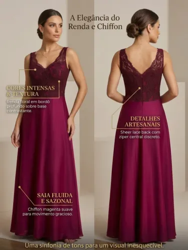 VESTIDO DE FESTA DESLUMBRANTE NAS CORES VINHO E BORDÔ