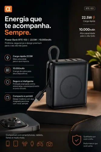 Power bank 10000 mah com indução 