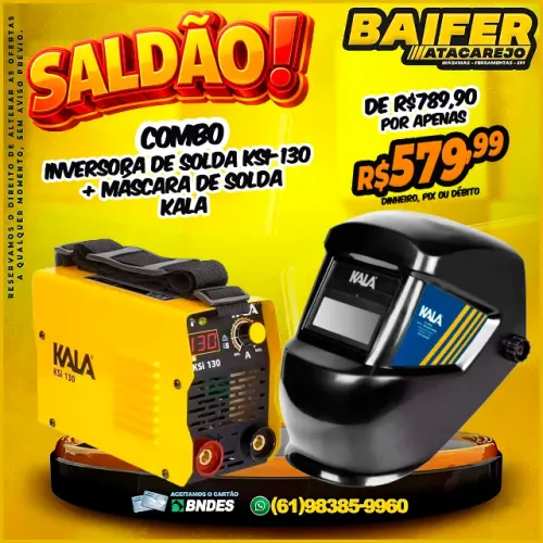 Combo Inversora de Solda Ksi-130 + Máscara de Solda Kala