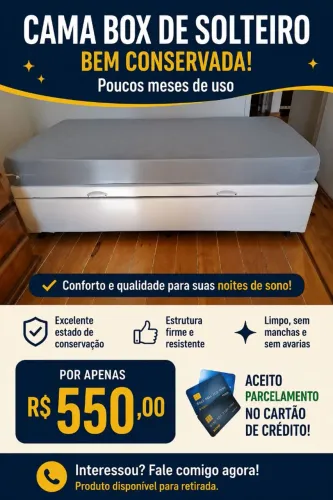 Cama Box Solteiro Semi Nova - Poucos Meses de Uso - Aceito Cartão