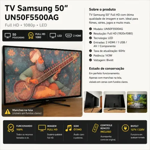 Samsung Smart TV 50? Full HD Wi-Fi YouTube Netflix + suporte