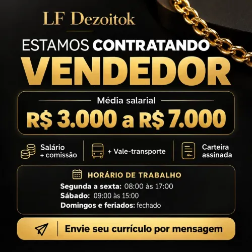 Vaga disponível para vendedor, joalheria setor Bueno