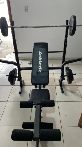 Banco de Supino Regulável Athletic + Barra e Anilhas (Kit Completo de Musculação)