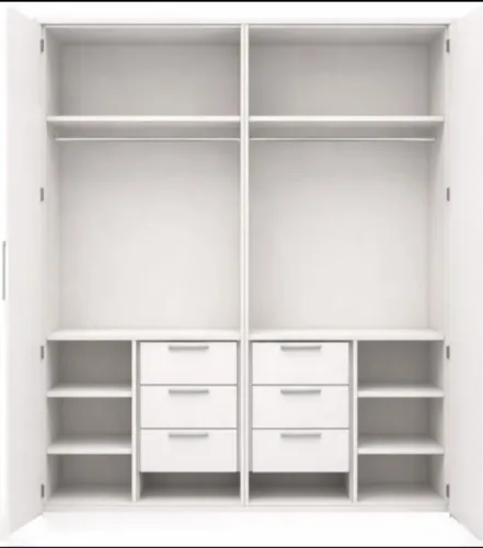 Guarda-roupa casal 100% MDF 15 mm branco TX com detalhes amadeiradoss