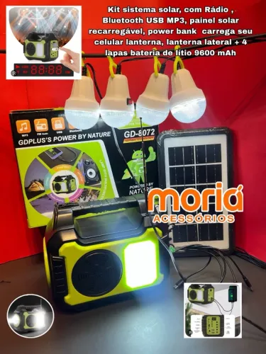 Kit Sistema Solar Bateria Placa 4 Lâmpadas Led Carregador Usb com Cabos Universais