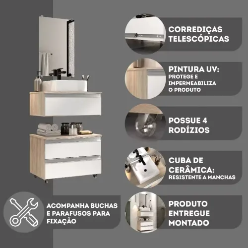 Conjunto Gabinete banheiro Creta 60 cm