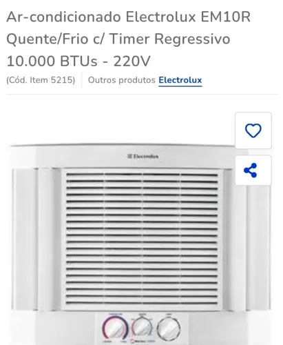 Ar condicionado Eletrolux 10 mil BTUs