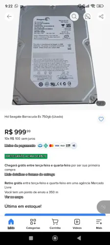 Disco rígido HD Seagate de 750GB