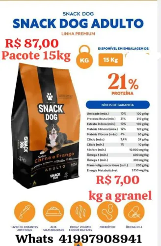 Ração Snack Dog Premium para cães adultos 21% Proteína