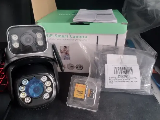 Kit Câmera Dupla de Segurança 3mp+3mp Icsee Wi-fi, Cabo Extenso 10M, Cartão de Memoria
