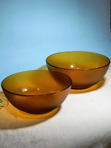 Par de tigelas âmbar texturizada Antigo Antiquário vintage colecionador louça casa cozinha
