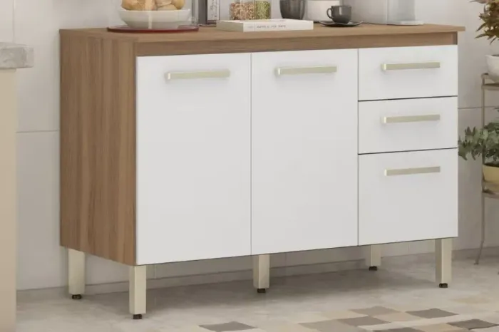Balcão de Cozinha Branco com 2Portas e 3 Gavetas