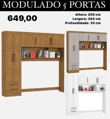 Guarda-Roupa Modulado 5 Portas - FRETE GRÁTIS