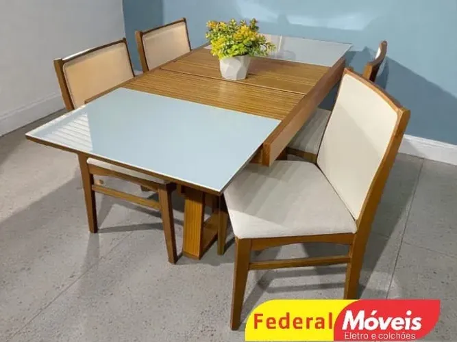 Mesa de Jantar Extensiva 1,70m aberta c/ 4 cadeiras Capri TEMOS CREDIÁRIO