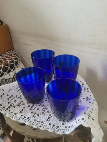 Conjunto 4 copos Cristal Azul Cobalto