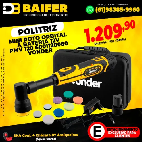 Politriz Mini Roto Orbital à Bateria 12v PMV 120 6001120080 Vonder
