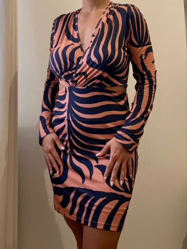 vestido estampado, M, morena rosa