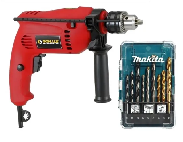 OFERTA Furadeira Schulz 500W com Jogo de Brocas Makita Vídea - Pronta Entrega