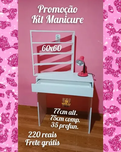 Mesa para Manicure com Prateleira 60x60