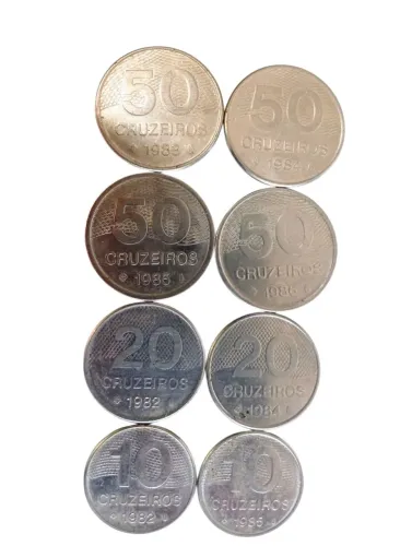 8 Moedas de cruzeiros 50,20,10 década de 80