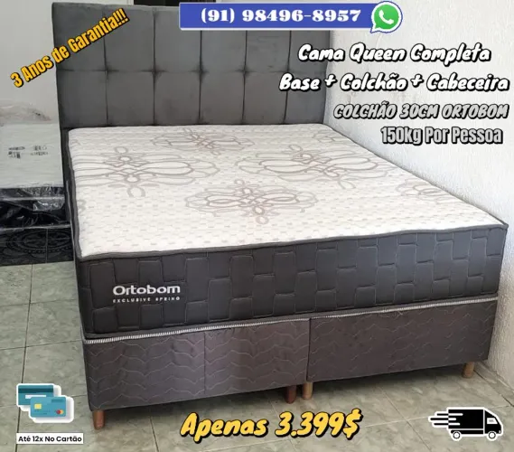 Cama Queen Completa Ortobom - Colchão de 30cm Ortobom - 150kg por pessoa