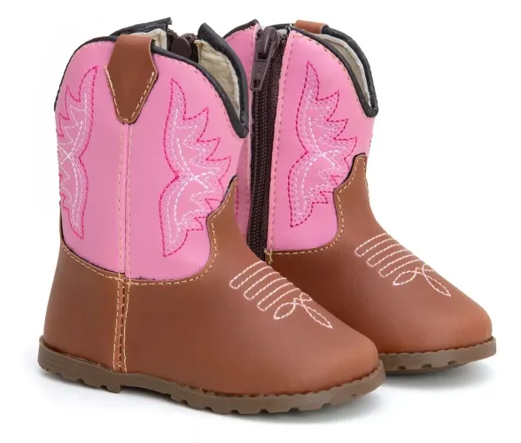 Botas Country Infantil Rosa e Marrom