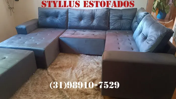 Sofá de Canto em Suede 7 lugares - Novo