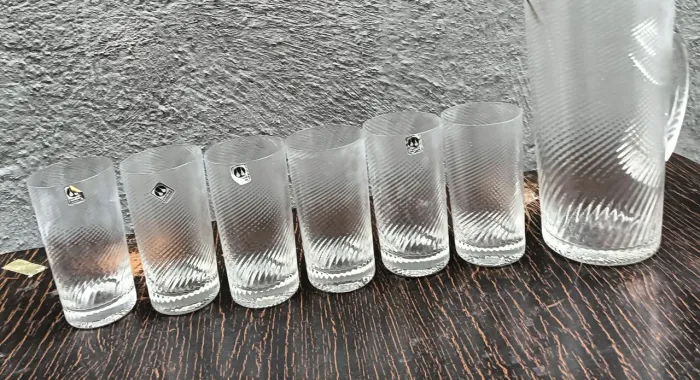 ANTIGA JARRA E 6 COPOS CRISTAL CAMBÉ *ANOS 70* VINTAGE RARIDADE
