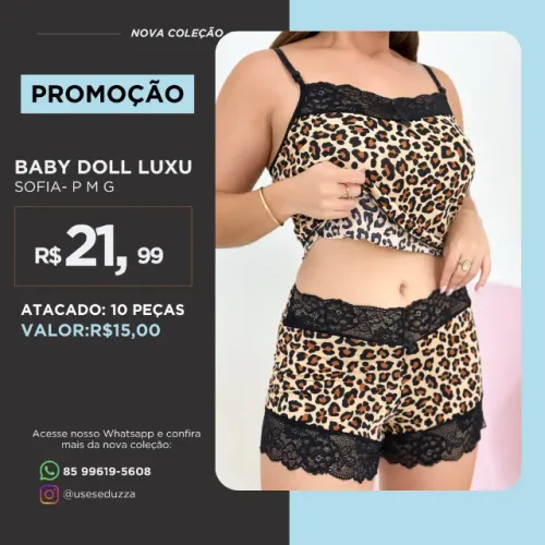 Conjunto Feminino Baby Doll Short Doll Pijama Noite Lingere Roupas de Dormi