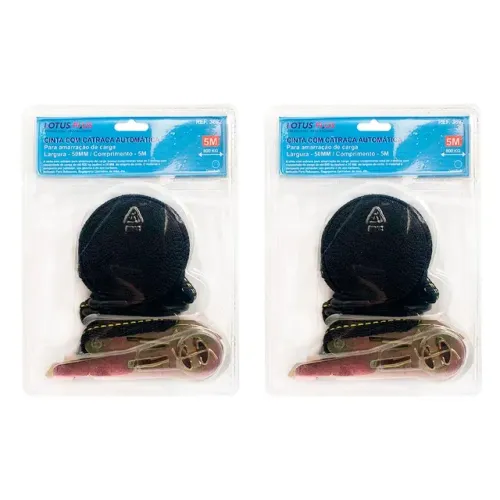 Kit com 2 Cinta com Catraca para Amarração de Cargas 5 Metros x 50mm 800Kg Lotus