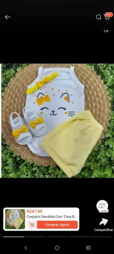 Conjunto com sapatinho e tiara 3 a 6 meses 