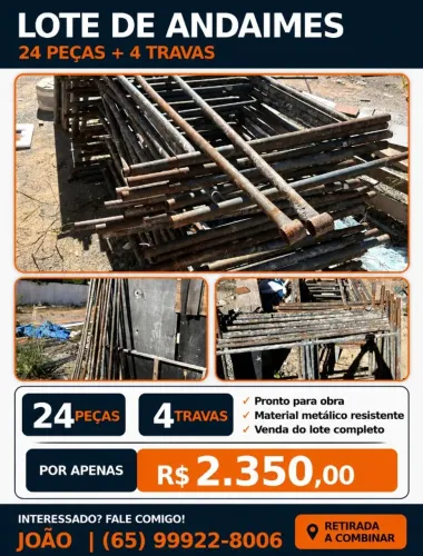 Lote com 24Andaimes Metálicos + 04Travas | Bom Estado