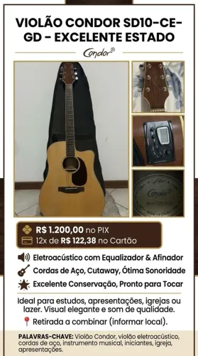 Violão Condor SD10-CE-GD Eletroacústico - Excelente Estado