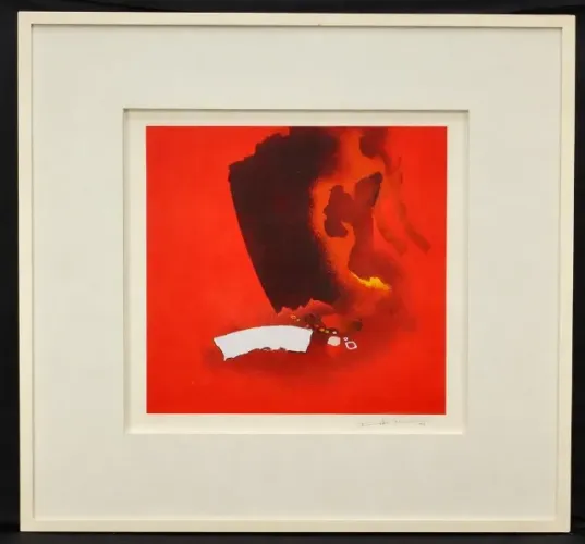 Kenji Fukuda - Gravura 93 X 93 cm com moldura em madeira branca montagem tipo caixa