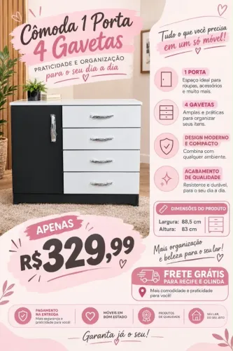 CÔMODA NOVA POR R$329,99 GAVETAS + 1 PORTA ENTREGA NO MESMO DIA!