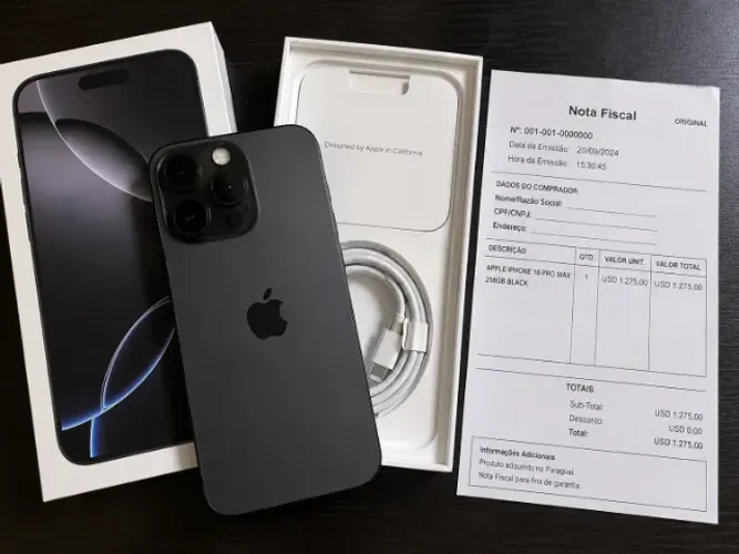 iPhone 16 Pro Max 256 GB Preto com caixa e nota