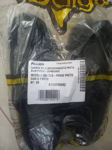 Sapato Elastico/Vaqueta Preta tipo EPI