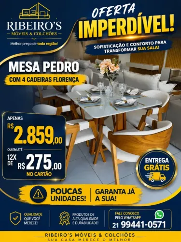 Mesa com 4 cadeiras em madeira maciça Premium