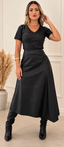 saia feminina mídi, corino preta, 42
